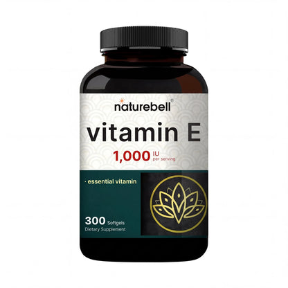 NatureBell Vitamin E 1,000 IU Per Serving - 300 Softgels - Antioxidant Supplement for Skin, Heart & Brain Health Support NatureBell