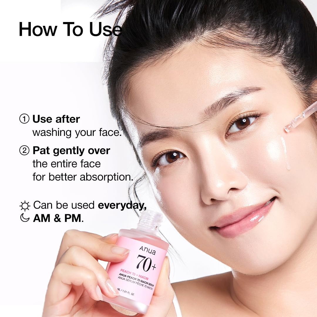 Anua Peach 70 Niacinamide Serum, Daily Glow Serum For Face, Skin Tone & Dullness Care with Vitamin B12, Lightweight ANUA