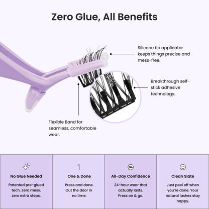 Kiss Impress Falsies Self Adhesive Eyelashes, Press On Lashes, 12mm-14mm Glam Volume Lashes, Black, No Glue Needed, Invisible Band, 36 Lash Clusters & Non-Stick Applicator - Voluminous imPRESS