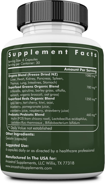 Ancestral Supplements Greens Bundle & Frother Wand – Organic Superfood Greens & Reds Blend with Spirulina, Chlorella, Grass Fed Beef Organs, and Probiotics for Gut Health, Rechargeable Electric Froth
