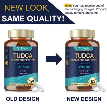 Totaria TUDCA Bile Salts 1200mg (Tauroursodeoxycholic Acid), 120 Capsules, Ultra Strength Pure TUDCA Liver Supplements