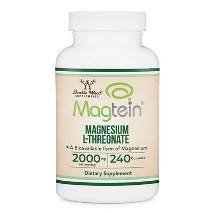 Magnesium L Threonate, Magtein - NSF Certified - Sleep and Cognitive Support – High Absorption – Most Bioavailable Form of Magnesium – 2,000 mg – 120 Capsules