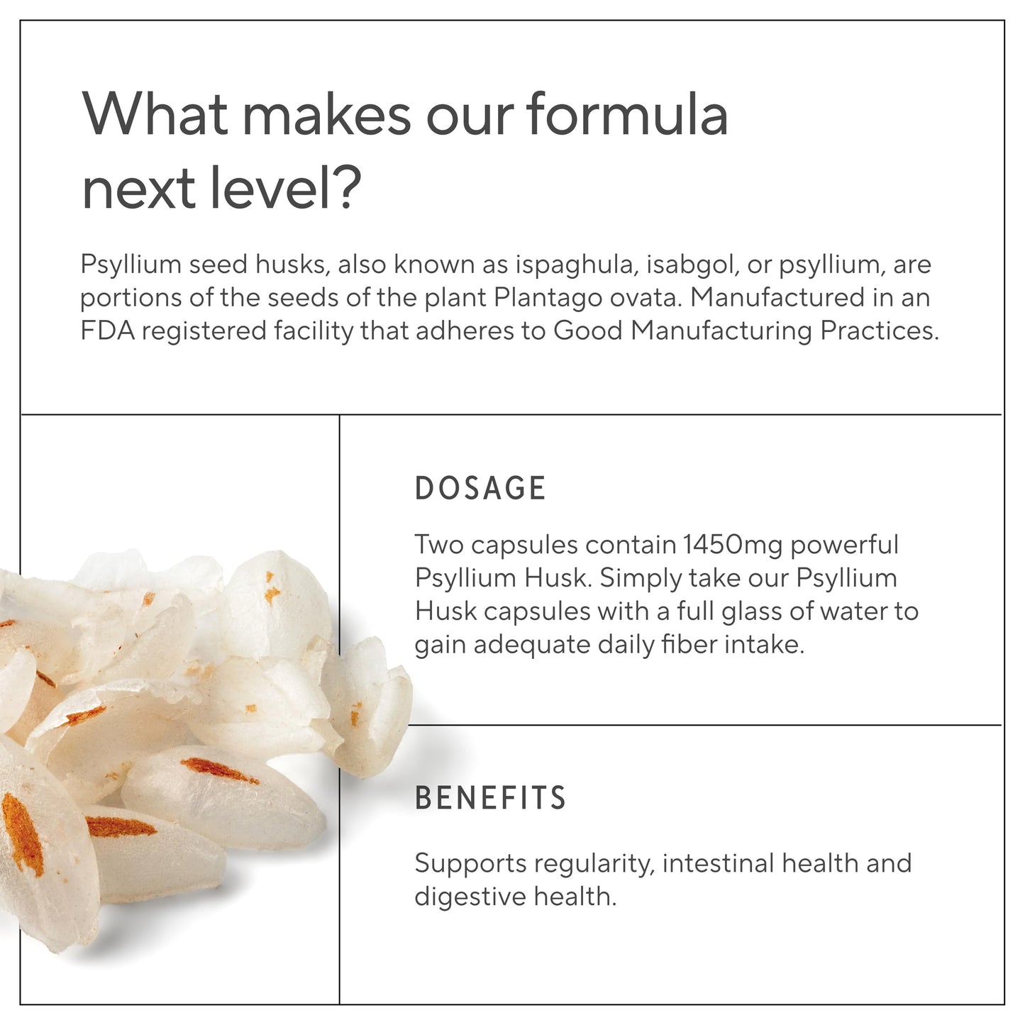 Premium Psyllium Husk Fiber Supplement 1450mg, 240 Capsules Sunergetic