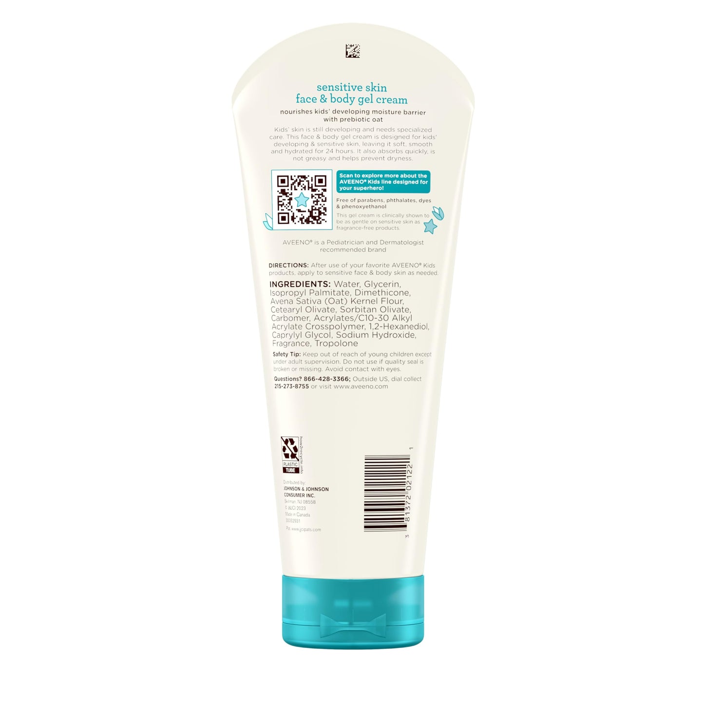 Aveeno Sensitive Skin Face & Body Gel Cream for Kids with Prebiotic Oat, Clinically Proven 24 Hour Hydration for Soft Skin Aveeno Baby