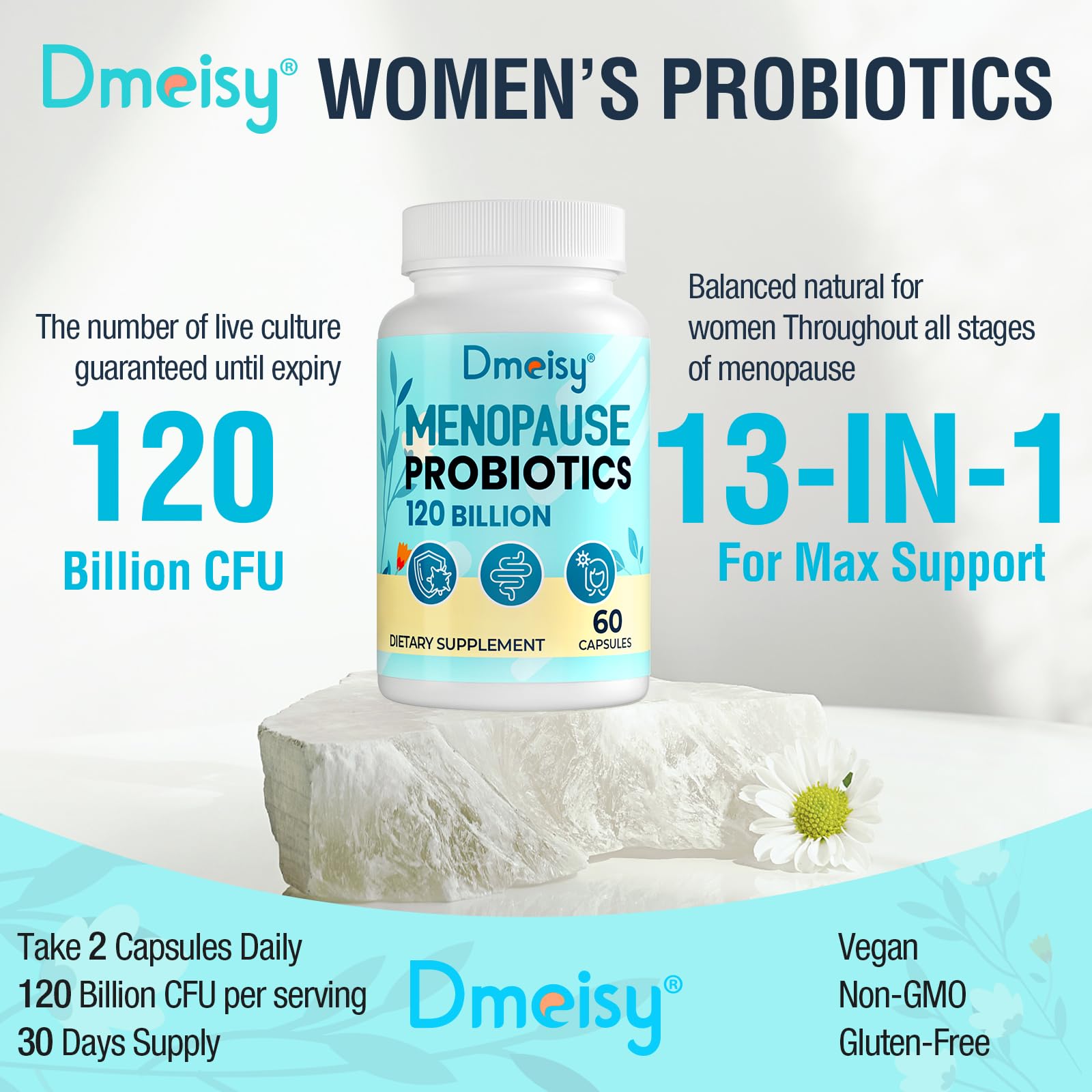 Menopause Supplements for Women, 120 Billion CFU Probiotic, 13-in-1 Herbs Probiotics Complex, for Menopause Relief, Hormone Balance, Hot Flashes, Night Sweats, Mood Swings, Gut & Immunity - 60 Capsule Dmeisy buy australia supplements