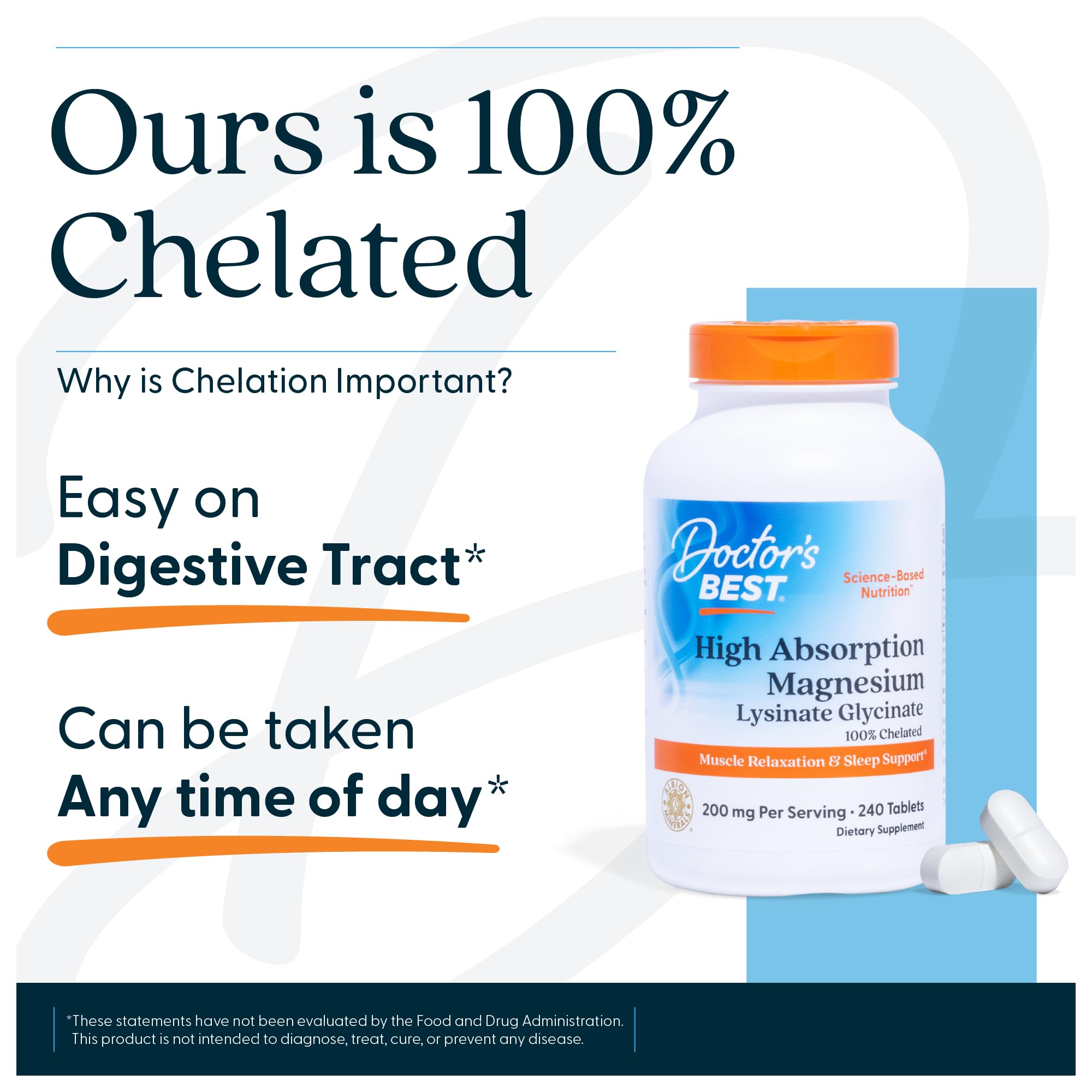 Doctor's Best High Absorption Magnesium Glycinate Lysinate Supplement for Sleep Support - Chelated Magnesium Tablets for Women & Men, 200mg per Serving, Supports Calm & Relaxation, Vegan - 240 Count Doctor's BEST buy australia supplements