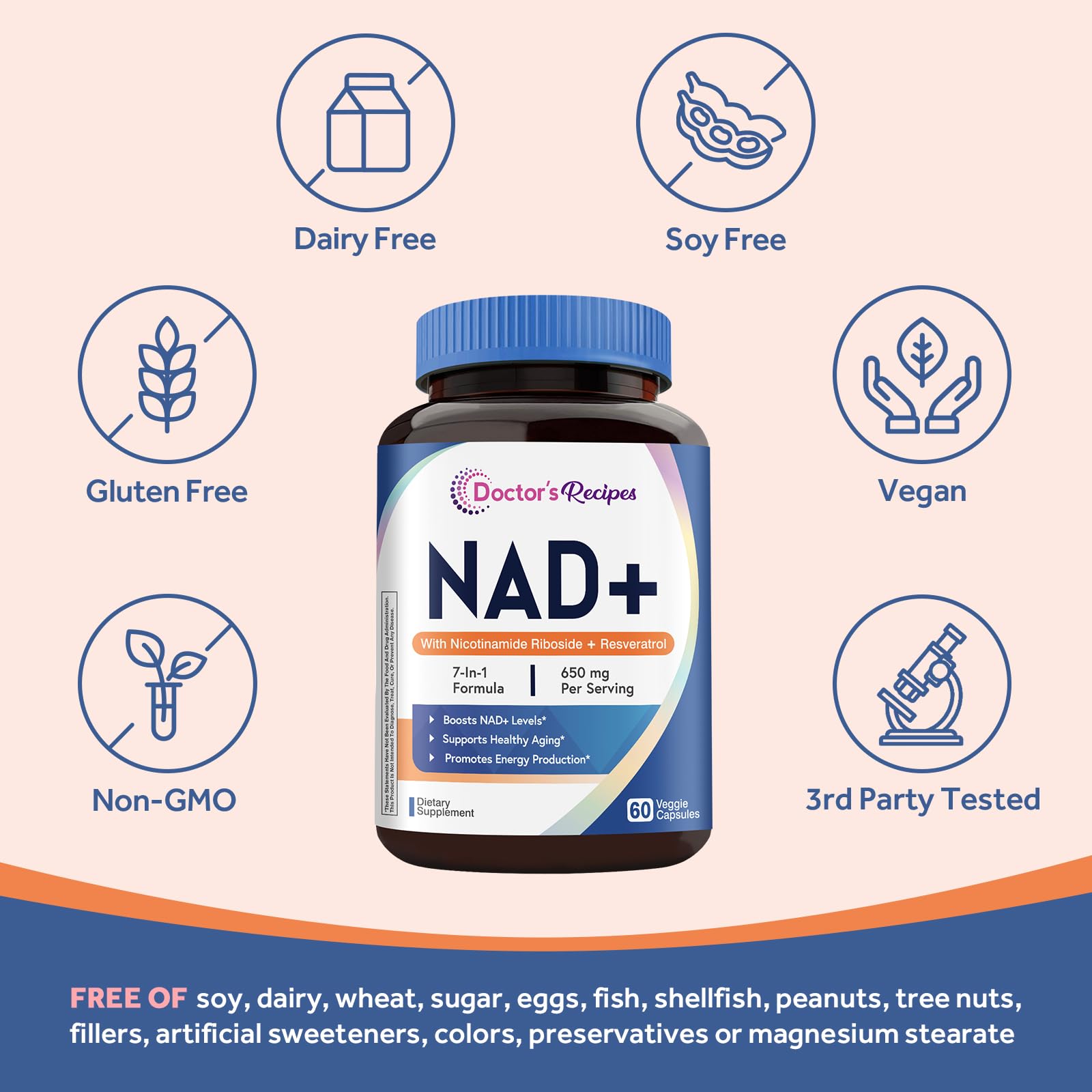 Doctor's Recipes NAD Supplement, Nicotinamide Riboside, Resveratrol, NMN Alternative for Anti-Aging, w/Magnesium Glycinate & L-Tryptophan, 650mg Per Serving, Energy & Mood Boost, 60 Vegan Capsules Doctor's Recipes buy australia supplements