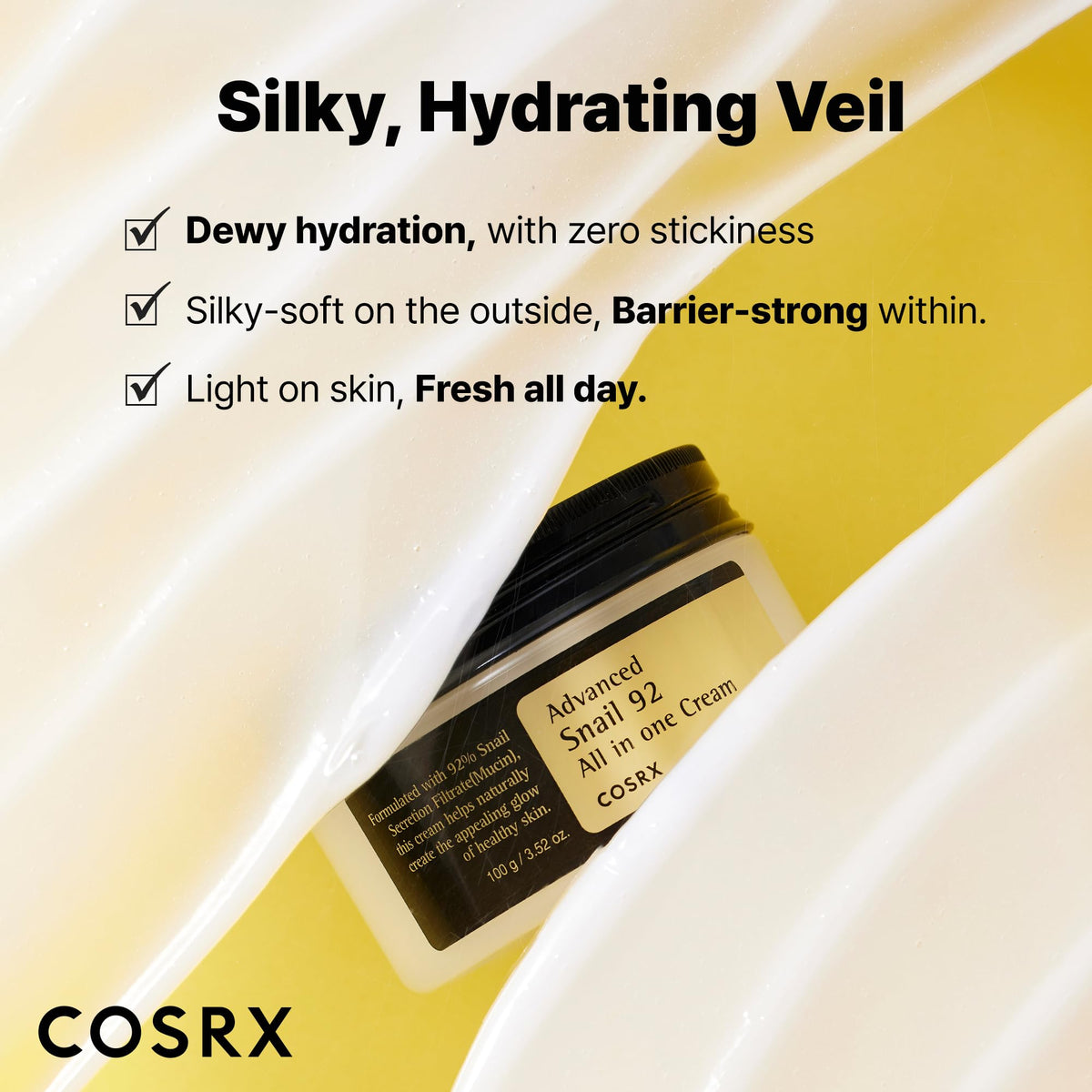 COSRX Snail Mucin 92% Face Moisturizer for Soft & Glowy Skin, 3.52 oz. COSRX