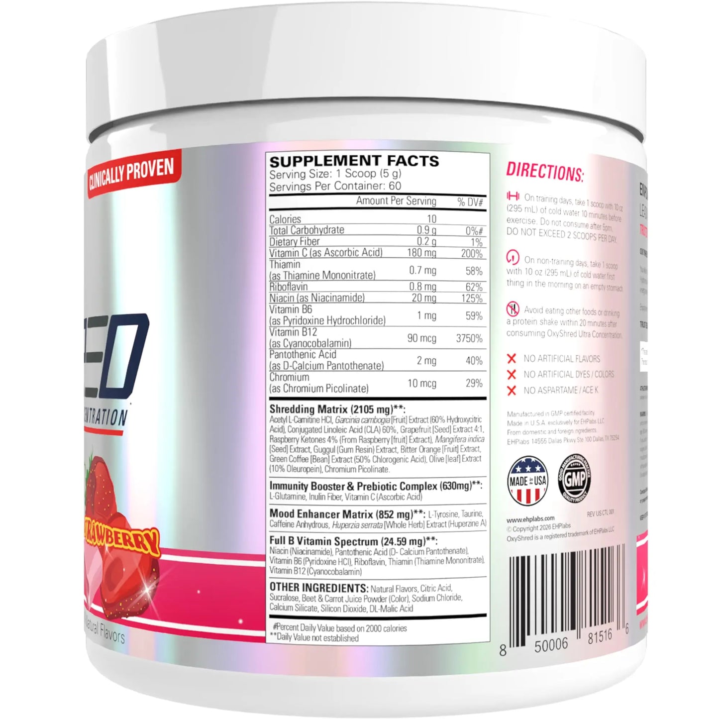 EHP Labs OxyShred Pre Workout Powder - Preworkout Powder with L Glutamine & Acetyl L Carnitine, Energy Boost Drink - Cosmic Blast, 60 Servings EHP Labs