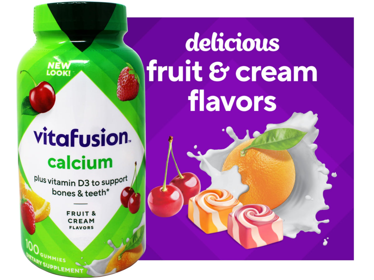 VitaFusion Calcium 500 mg Dietary Supplement Gummies Natural Fruit and Cream Flavors - 100 ct, Pack of 2 Vitafusion