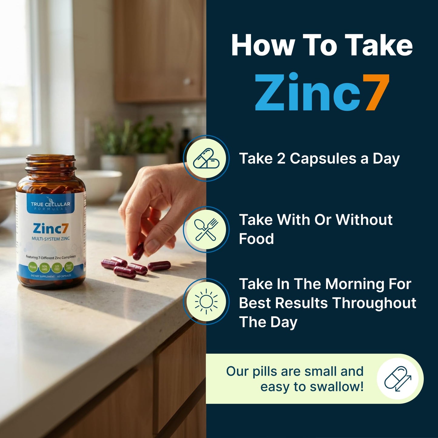 Zinc7: 7-in-1 Zinc Complex 50mg - Maximum Absorption for Immune Defense, Deep Sleep & All-Day Energy | Hormone Balance, Mental Focus True Cellular Formulas