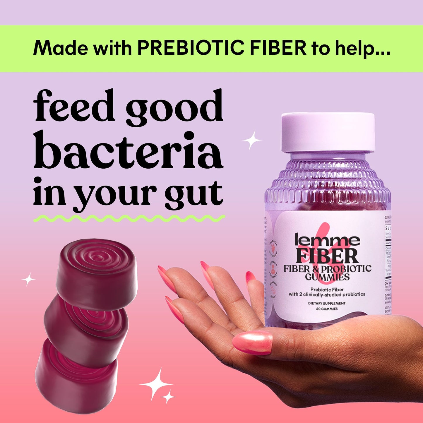 Lemme Fiber & Probiotic Gummies for Adults, Promotes Regularity & Digestive Health, No Sugar Added Strawberry Flavor, 4g Prebiotic Fiber & Clinically Studied Probiotic Strains, (60 Count)