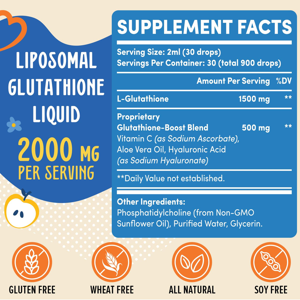 Prunucis 2000MG Liposomal Glutathione Liquid, 98% Absorption, Active Form L-Glutathione Supplement, Prunucis