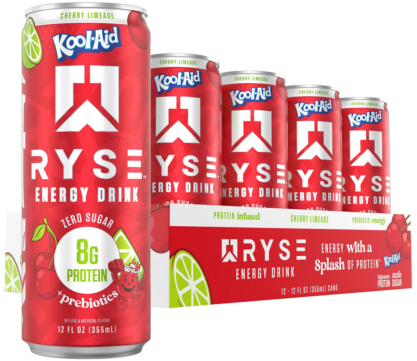 RYSE Functional Energy Drink - 5 Flavors Variety Pack - 150mg Natural Caffeine, 8g Whey Protein & 1g Prebiotics - Sugar Free, Gut-Friendly, Bloat-Free - 12 fl oz Cans (12-Pack)