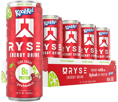 RYSE Functional Energy Drink - 5 Flavors Variety Pack - 150mg Natural Caffeine, 8g Whey Protein & 1g Prebiotics - Sugar Free, Gut-Friendly, Bloat-Free - 12 fl oz Cans (12-Pack)