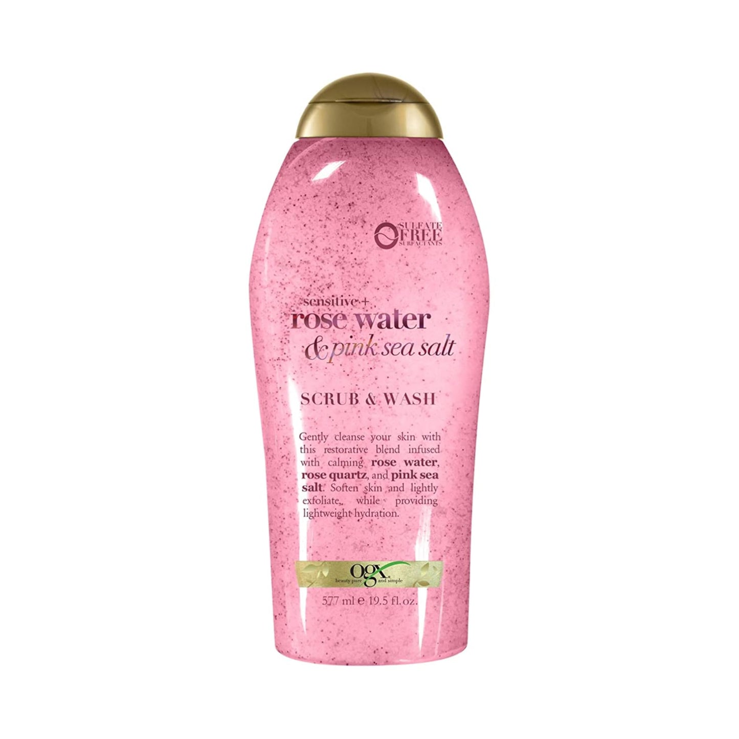 OGX Sensitive + Rose Water & Pink Sea Salt Exfoliating Body Scrub + Rose Quartz, Gentle Exfoliating Daily Body Wash Softens Skin OGX