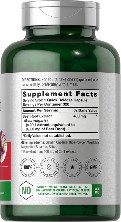 Horbäach Beet Root Powder Capsules | 320 Pills | Non-GMO, Gluten Free Formula | High Potency Herbal Extract Supplement Horbäach