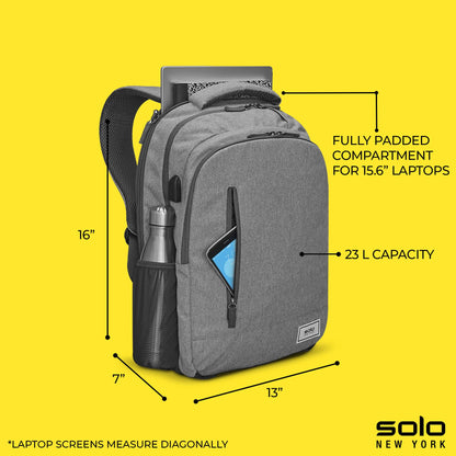 Solo New York Laptop Backpack for Women & Men -Carry On Bookbag for Travel & Work, Lightweight Bag, Side Mesh Pockets, Fits 15.6" Computer - Re:Define, Black Gsupps Australia
