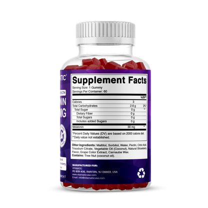 Vitamatic Sugar Free Melatonin 30mg per Gummy - 60 Servings - 60 Vegetarian Gummies - Non-Habit Forming Supplement (60 Count (Pack of 1)) Vitamatic
