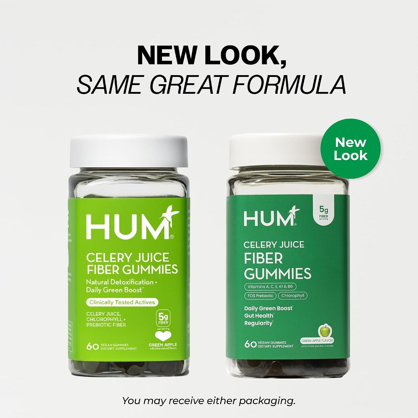 HUM Celery Juice Fiber Gummies for Adults, First Prebiotic Celery Juice Gummy, Gluten Free Fiber Supplement Supports Detoxification, Gut Health, Greens Gummies, Chlorophyll & Prebiotic Fiber, 60 Count
