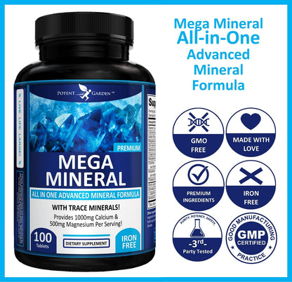 Potent Garden Mega Mineral Supplement Complete Mineral Complex with Calcium Magnesium Zinc Potassium Boron Selenium Chromium & 72 Trace Potent Garden