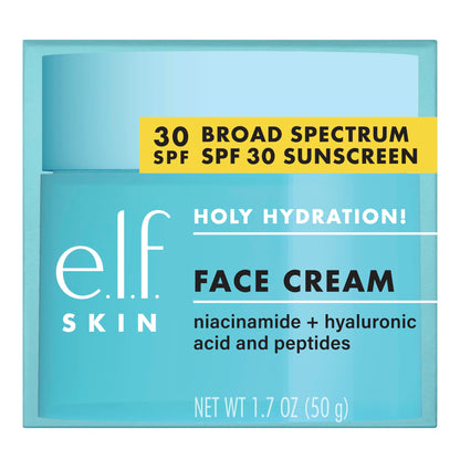 e.l.f. SKIN Holy Hydration! Face Cream Broad Spectrum SPF 30 Sunscreen Moisturizer, Made with Hyaluronic Acid, Niacinamide & Peptides, Lightweight Daily Protection, 1.7 oz e.l.f.