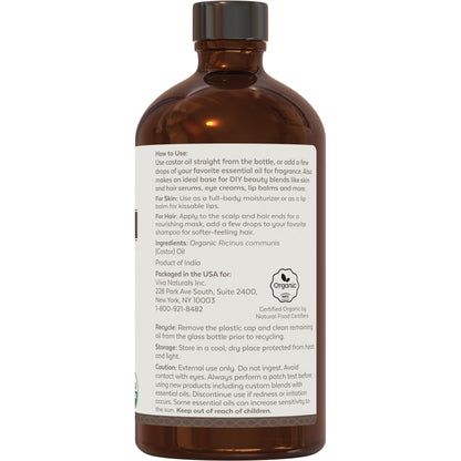 Viva Naturals Organic Castor Oil, Cold-Pressed, 16 fl oz – For Face, Hair, Eyelashes, USDA Organic, Non-GMO - With Beauty Kit Gsupps Australia