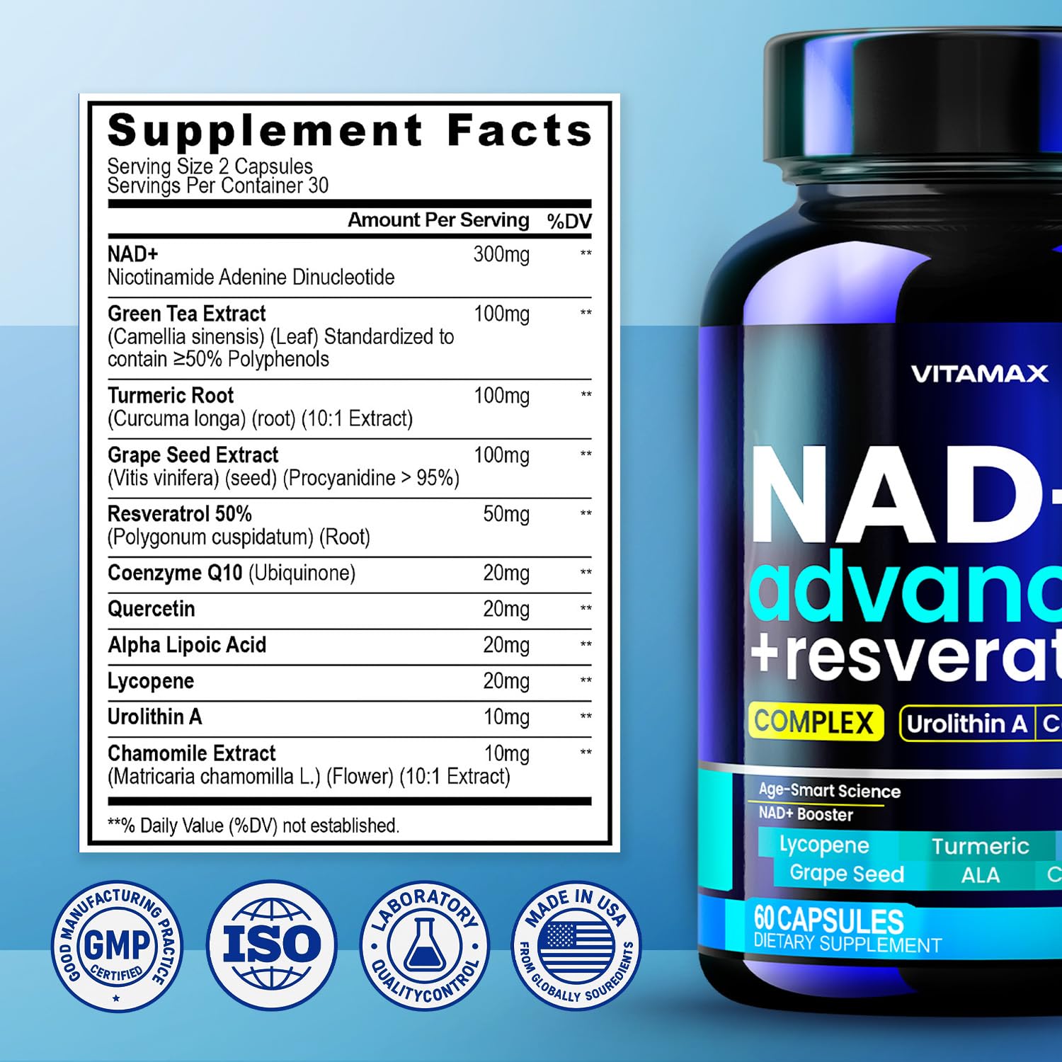 Liposomal NAD+ Supplement Extra Strength | Urolithin A, Resveratrol, CoQ10 - Women & Men - ALA, Green Tea, Quercetin, Lycopene | High Purity, Energy & Regeneration - Made in USA – 60ct Vitamax buy australia supplements