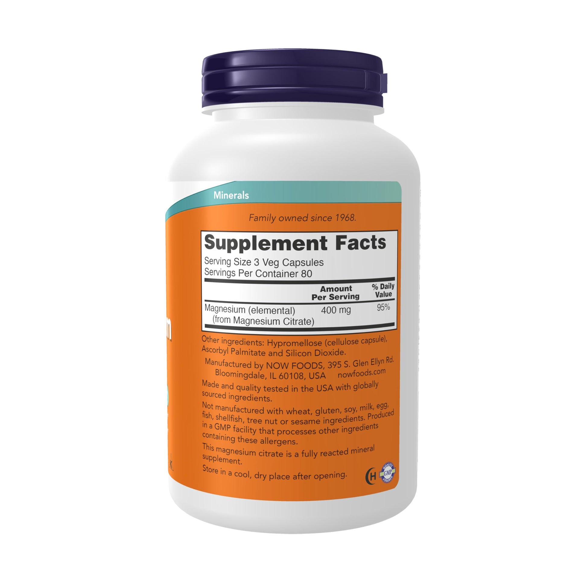 NOW Supplements, Magnesium Citrate, Enzyme Function*, Nervous System Support*, 120 Veg Capsules Gsupps Australia