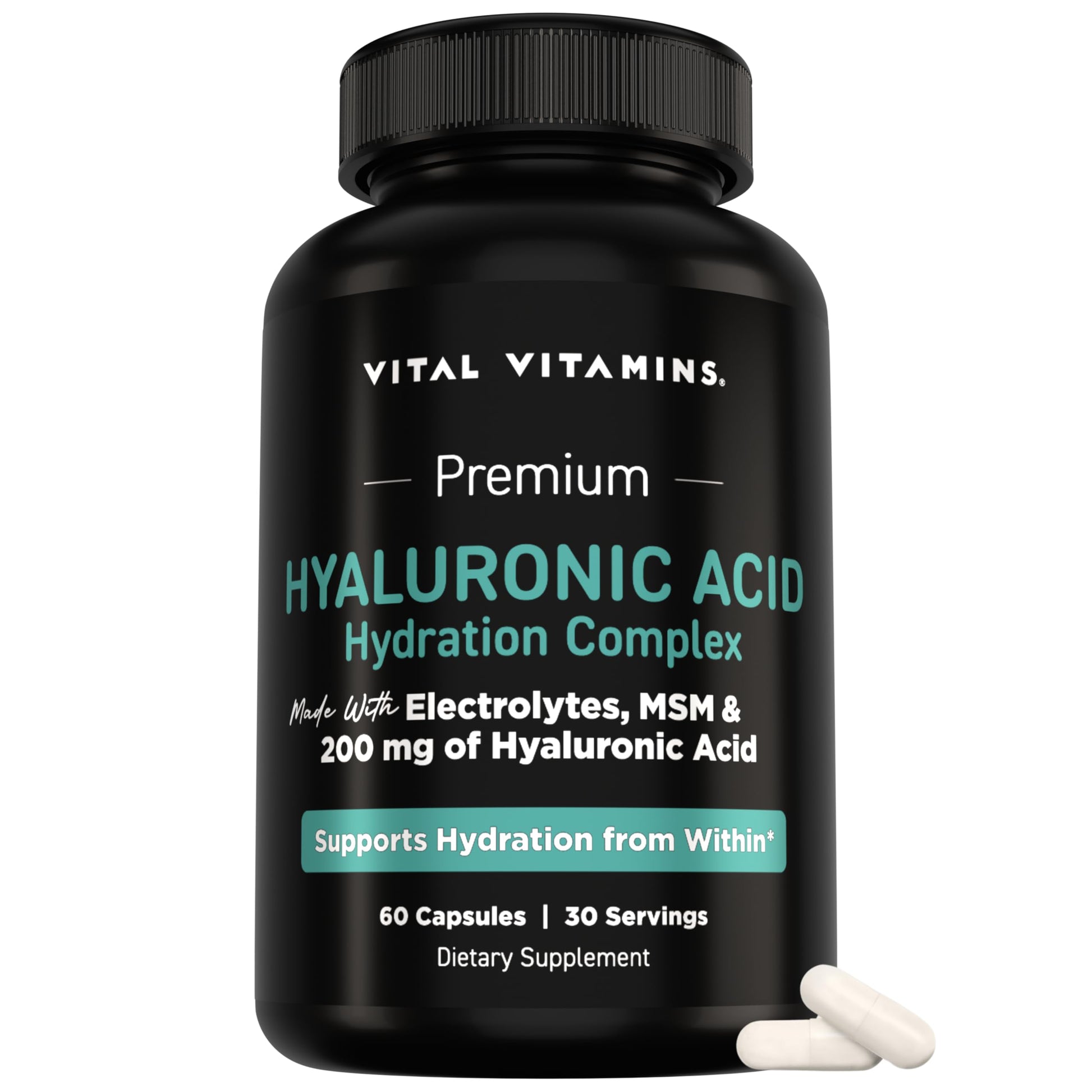 Vital Vitamins Hyaluronic Acid Supplements, 60 Capsules | 200mg Low Molecular Weight HA, Supports Skin Hydration, Elasticity & Joint Comfort, Vegan & Non-GMO Gsupps Australia