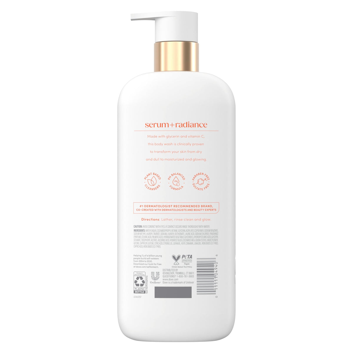 Dove Serum+ Radiance Body Wash, 3% Serum with Vitamin C, 18.5 oz Dove
