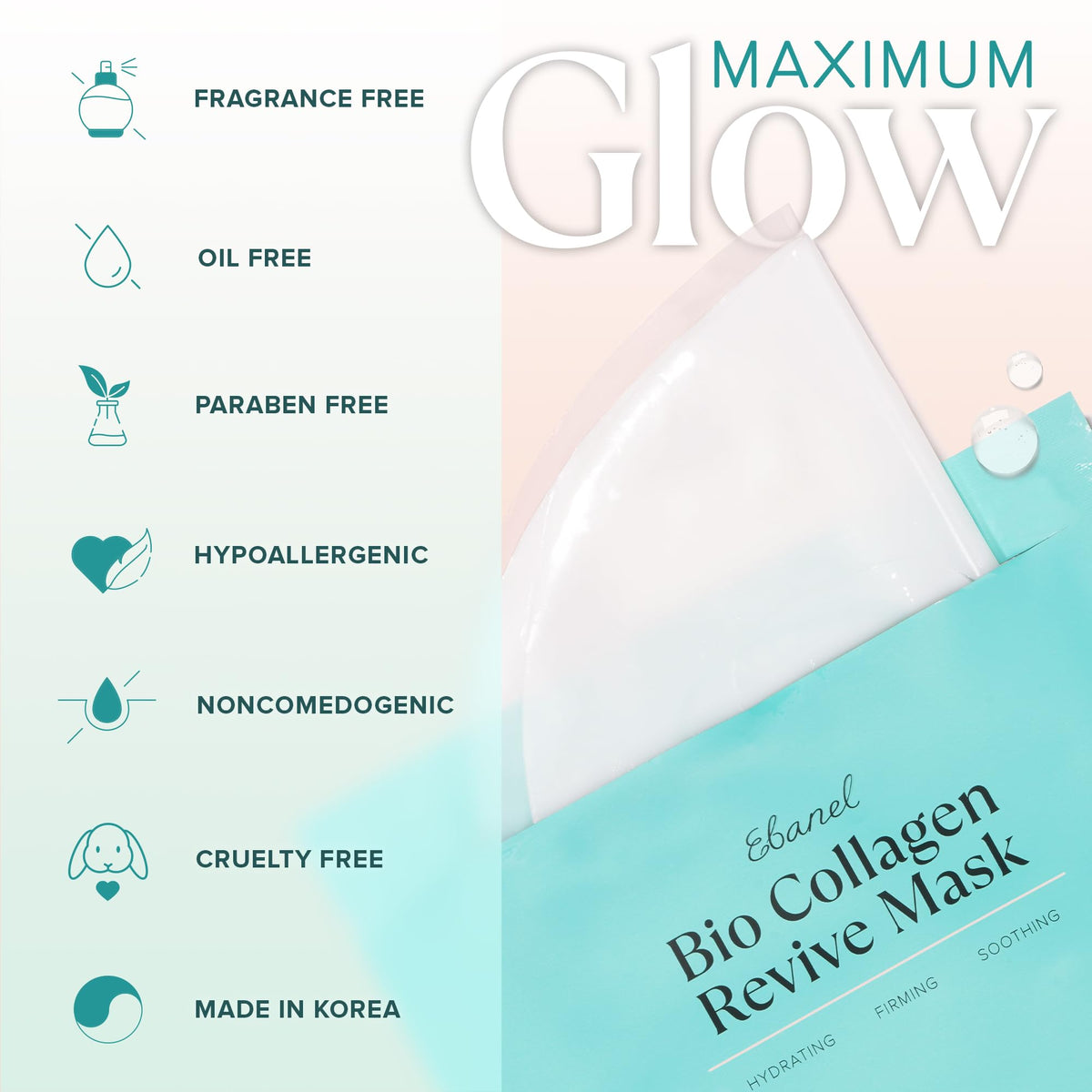 Ebanel Bio Collagen Face Mask, Hydrating Overnight Korean Face Sheet Masks Ebanel