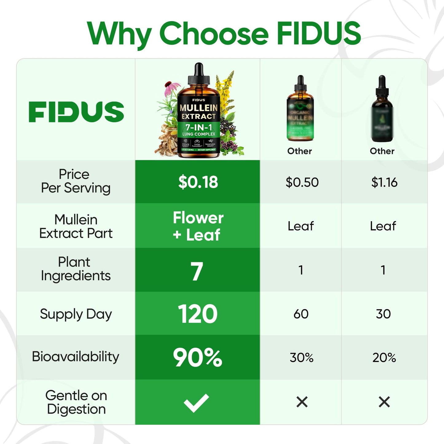 Mullein Drops for Lungs, 120 Servings - Mullein Leaf with 7 Herbs Echinacea, Oregano, Ginger, Elderberry, Marshmallow Root & Thyme - Lung Detox for Smokers Fidus