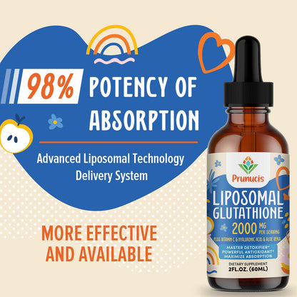 Prunucis 2000MG Liposomal Glutathione Liquid, 98% Absorption, Active Form L-Glutathione Supplement, Prunucis