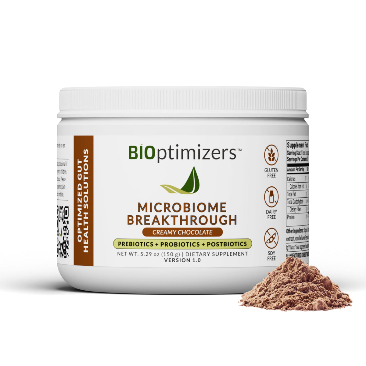 Microbiome Breakthrough Gut Support Powder Chocolate Flavor With Lactobacillus Strains, Bone Broth & Collagen Source of L-Glutamine Supports Digestive Comfort, Gas & Bloating Relief 30 Servings* BIOptimizers