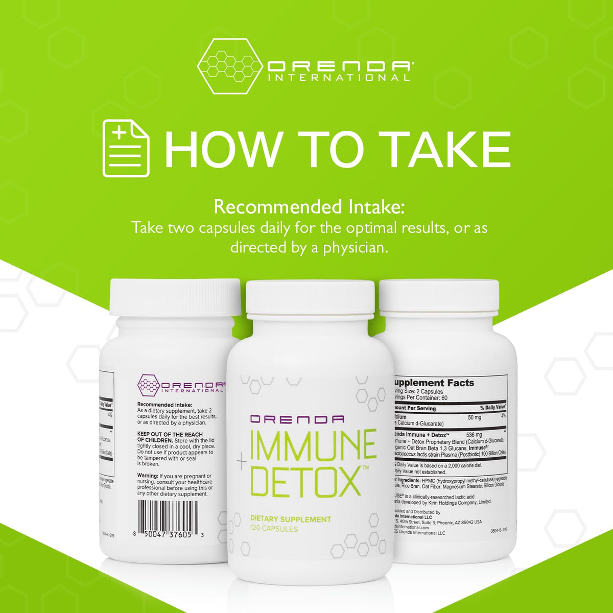 Orenda Immune + Detox - Specialized Formula with Calcium d-Glucarate, Beta 1,3 Glucans & IMMUSE® for Wellness and Balance - 120 Capsules Orenda International