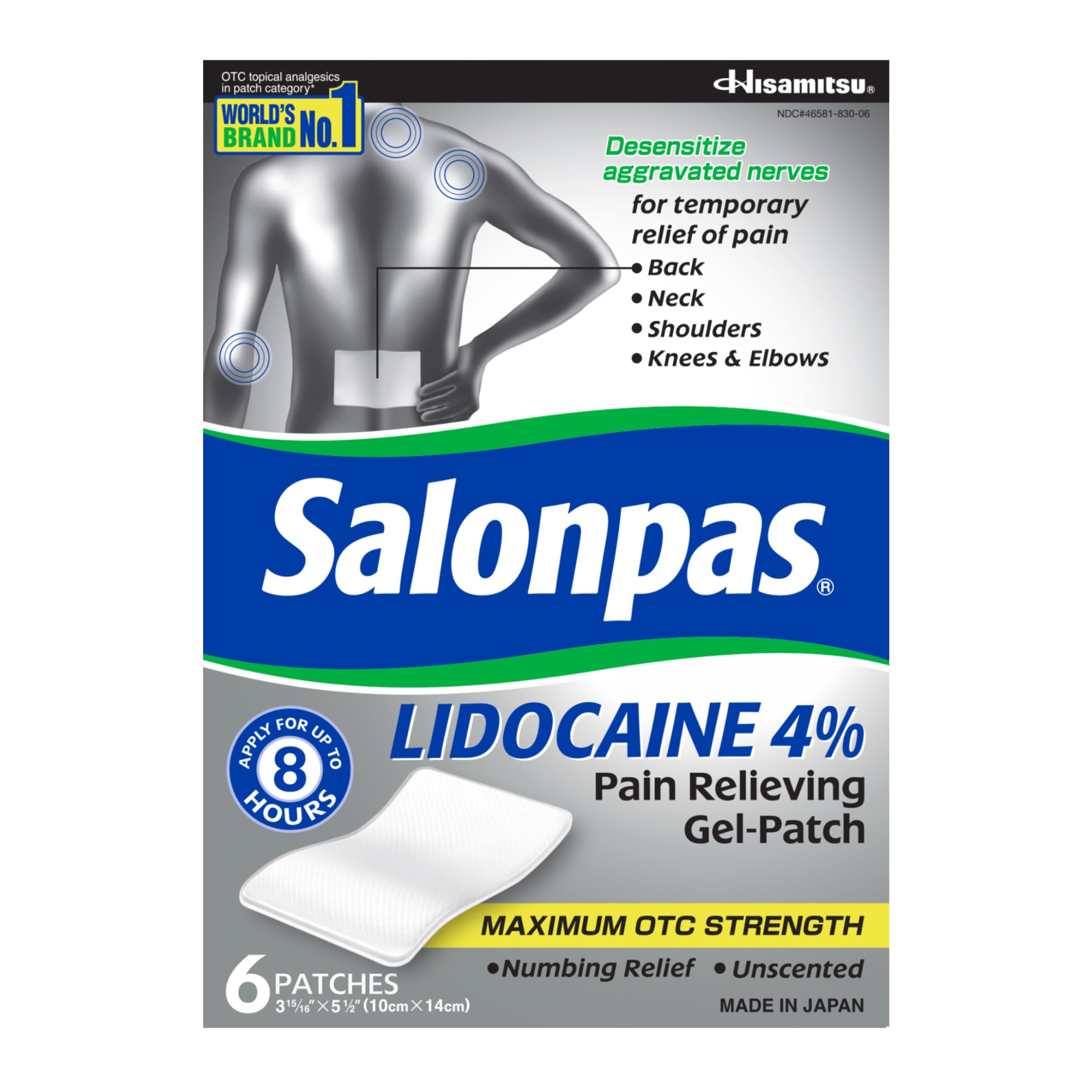 Salonpas Lidocaine 4% Pain Relieving Gel-Patch, 6 Count, for Back, Neck, Shoulder, Knee & Elbow Pain Salonpas buy australia supplements