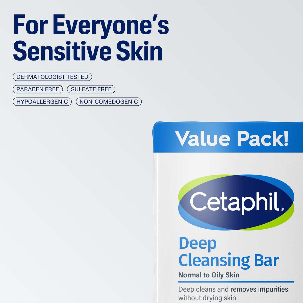 Cetaphil Deep Cleansing Face & Body Bar Soap, Sensitive Skin Care, 3ct Cetaphil