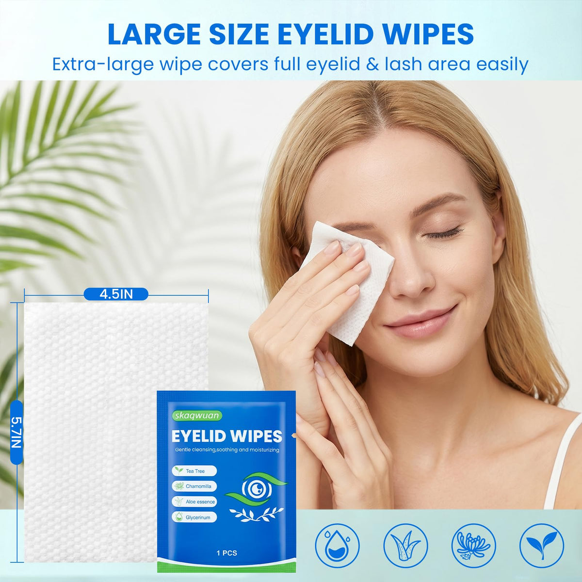 78PCS Eyelid Cleansing Wipes, Tea Tree Oil Gentle Cleansing Cloths, Gentle Daily Facial Cleansing Wipes for Sensitive Skin, Alcohol Free Moisturizing Eye Area Cleansing Wipes Bulk Pack skaqwuan