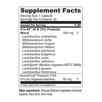 Live Conscious PRO45 Probiotics for Women & Men: Comprehensive Formula, 45 Billion CFU, 11 Strains, Dairy Free - w/Prebiotics and Probiotics Live Conscious