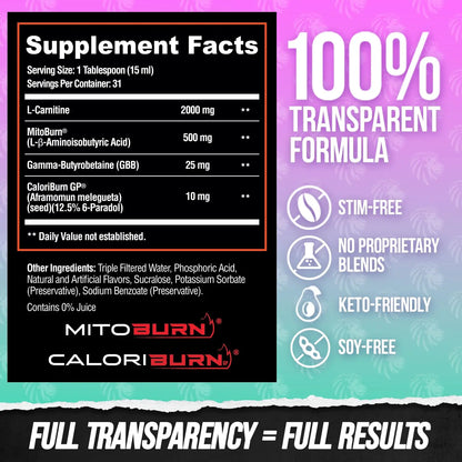 ALPHA LION Burn2O L-Carnitine Liquid 2000mg – Stim Free Super Thermogenic Fat Burner with MitoBurn® & CaloriBurn GP®, Metabolism Booster, Zero Calorie ALPHA LION
