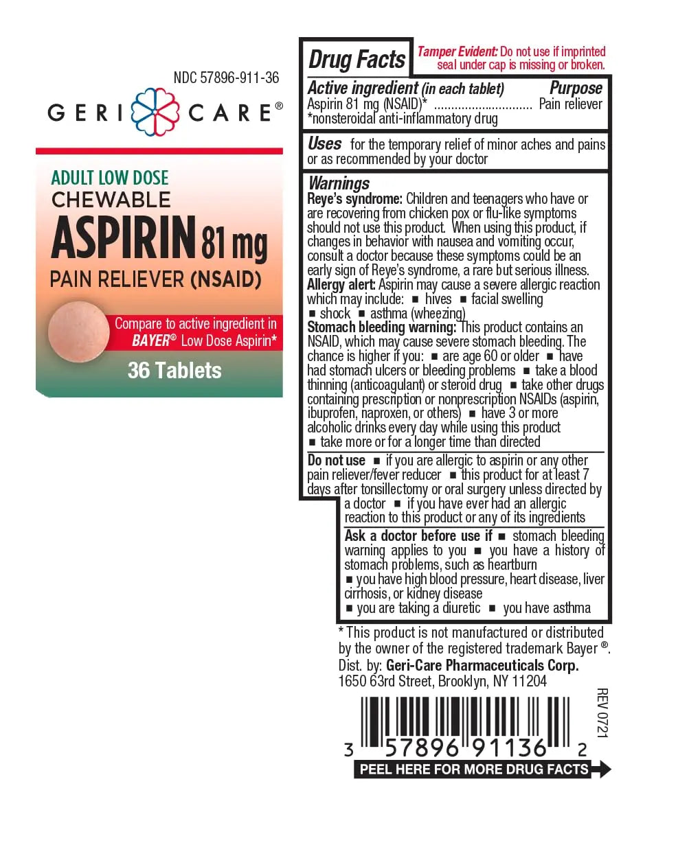 GeriCare Low Dose Adult Chewable Aspirin 81mg, Pain Reliever, Fever Reducer, 36 Count (Pack of 4) GeriCare buy australia supplements