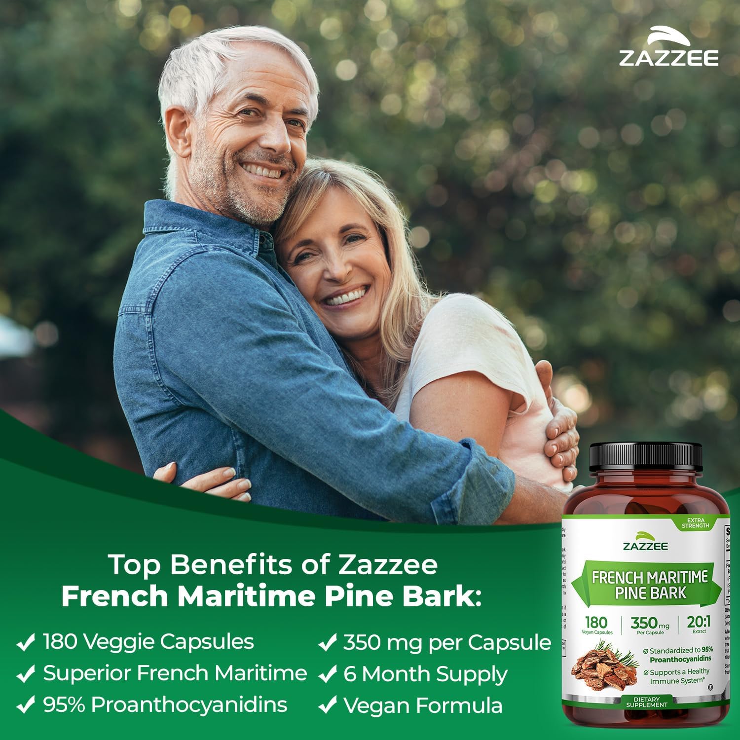 Zazzee Extra Strength French Maritime Pine Bark Extract 20:1, 180 Capsules | 350 mg Per Capsule, 95% Proanthocyanidins, Vegan, 6 Month Supply, Certified Kosher, Antioxidant Support, Non-GMO, Made in USA Gsupps Australia