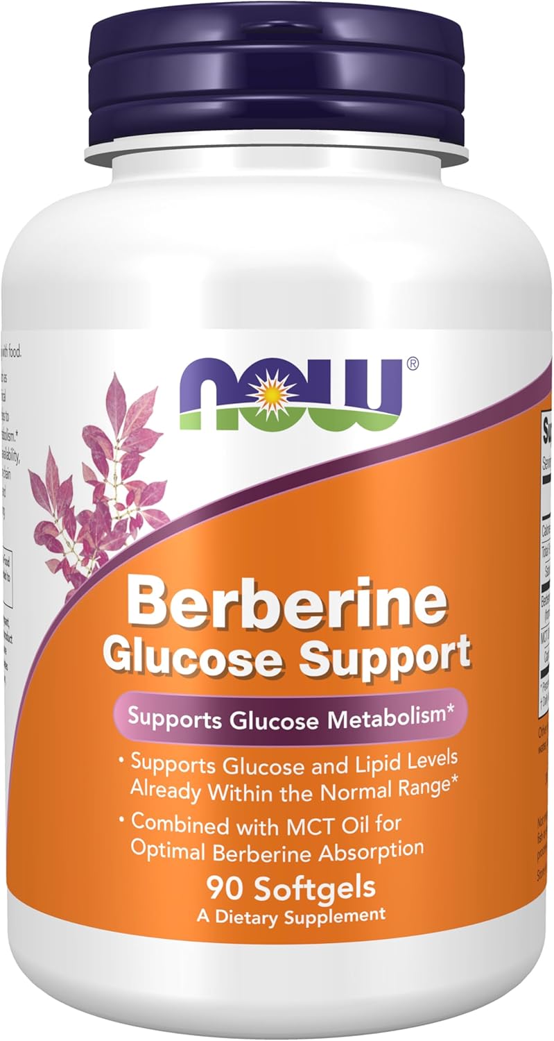 NOW Foods Supplements, Berberine Glucose Support, Combined with MCT Oil for Optimal Berberine Absorption, 90 Softgels Gsupps Australia