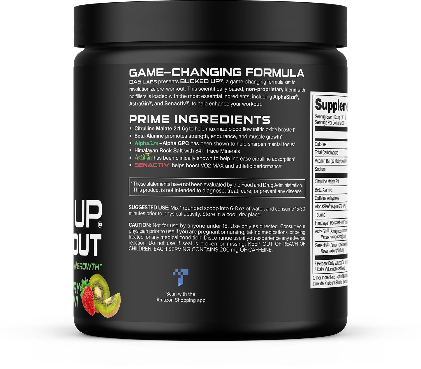 Bucked Up Pre Workout - Best Tasting - 6 Grams Citrulline, 2 Grams Beta Alanine Non Proprietary Blend, Powder (Strawberry Kiwi)
