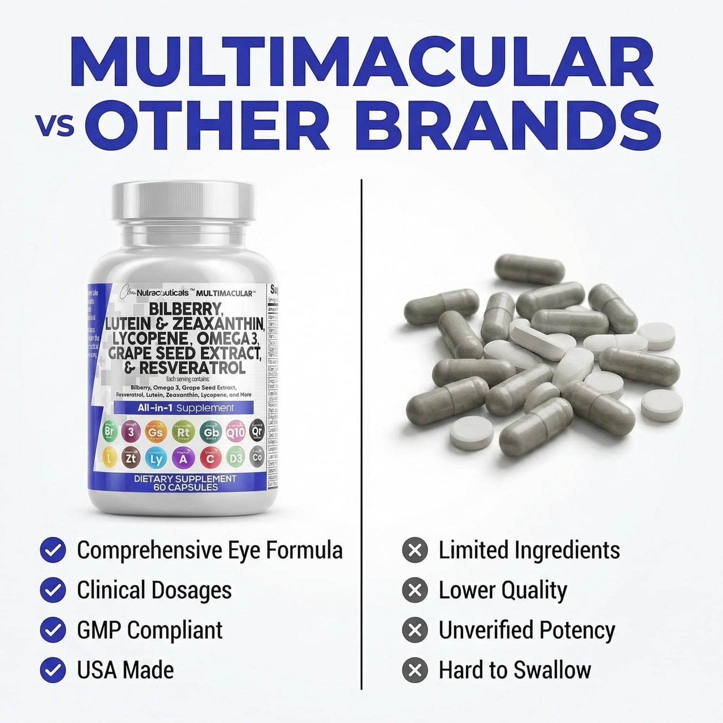 Clean Nutra Eye Vitamins with Bilberry Lutein and Zeaxanthin Supplements Lycopene 40mg Resveratrol Grape Seed Astaxanthin for Eyes - Eye Care Health Support Eye Clean Nutraceuticals