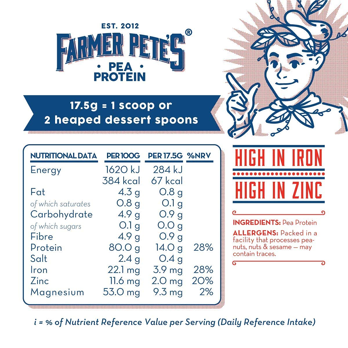 Farmer Pete's Pea Protein Powder 1kg - Dairy Free, Gluten Free, Natural Plant Based Vegan Protein Powder Isolate (1kg) Farmer Pete's buy australia supplements