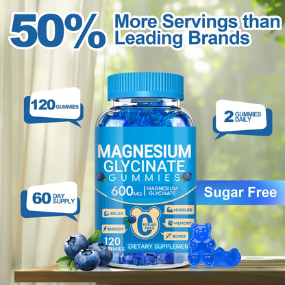 Magnesium Glycinate Gummies 600mg, Chewable Sugar Free Potassium Magnesium Gummies with Manganese Glycinate, Vitamin D, B6, and CoQ10 for Calm Suppor Cytona