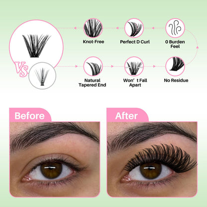Lash Clusters Kit for Beginners Eyelash Clusters Kit Lashes Clusters Kit Cluster Lashes Pestañas Postizas Naturales with Lash Bond&Seal,Lash Tweezers,Brush RITALASH(640pcs 20D+40D+60D+80D Kit,9-16mm) RITALASH