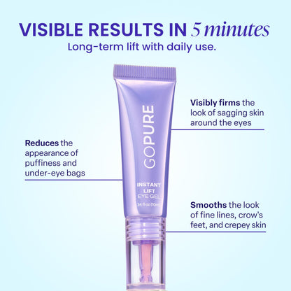goPure NEW Instant Lift Eye Gel - To Imrove the look of Eye Bags, Wrinkles, Fine Lines and Dark Circles, Anti Aging Skin Care with MaxLift3 Biotech goPure